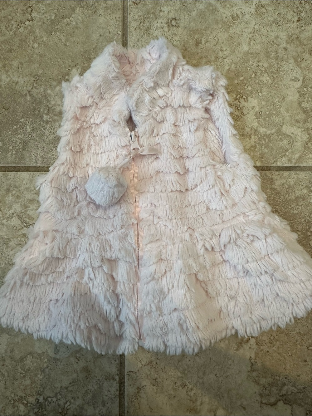 Mud Pie Blush Pink Faux Fur Cape with Pom Tie
